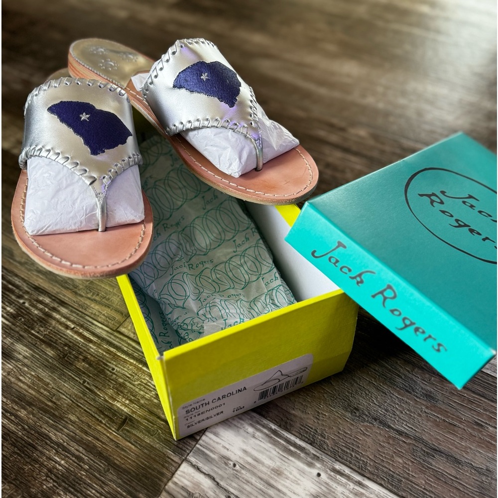 Jack Roger sandals with embroidered South Carolina in the top.
